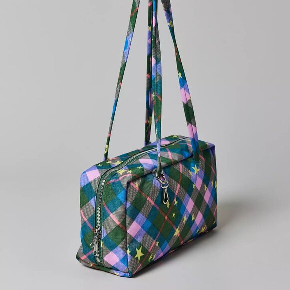 NWT Baggu Regular Nylon Bowler Bag - Green Star Plaid - Picture 8 of 8